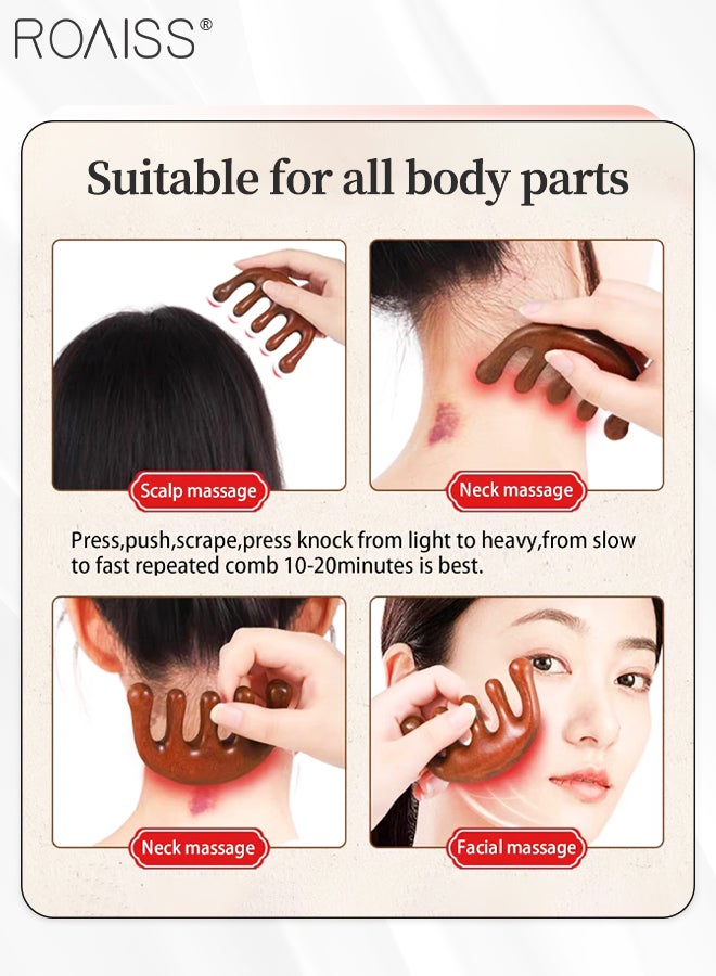 roaiss 2Pcs Golden Silk Green Sandalwood Wide Tooth Hair Comb Five-Claw Head Massager and Big Detangling Massage Comb Set Head Scalp Massage for Men and Women - Image 5