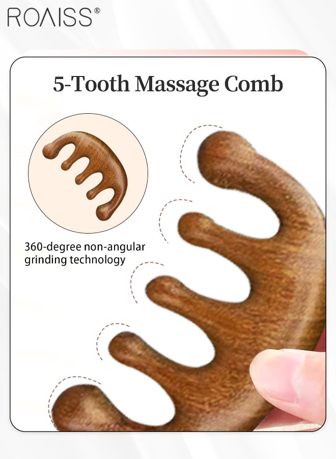 roaiss 2Pcs Golden Silk Green Sandalwood Wide Tooth Hair Comb Five-Claw Head Massager and Big Detangling Massage Comb Set Head Scalp Massage for Men and Women - Image 2