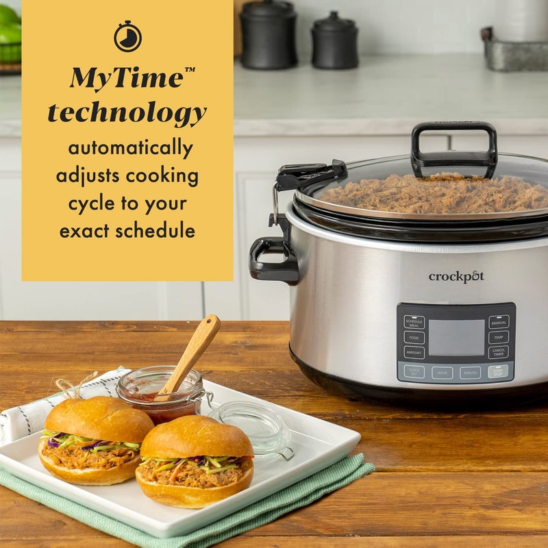 Crock-Pot 7-Quart Slow Cooker, Portable Programmable with Timer, Locking Lid, Stainless Steel; an Essential Kitchen Appliance, Perfect for Families and Gatherings - Image 2