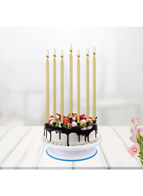Decorate Baby and Party Thin Tall Cake Candle with Base, 20 cm x 7 Pieces - Gold