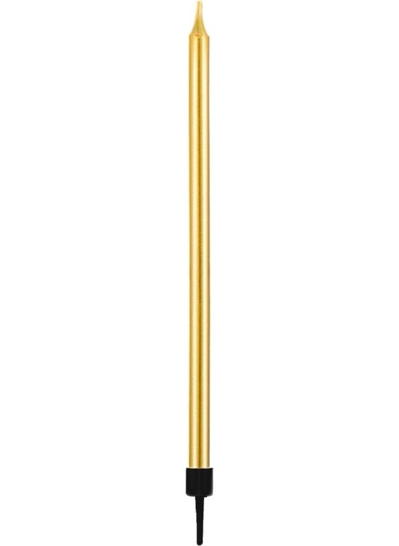 Decorate Baby and Party Thin Tall Cake Candle with Base, 20 cm x 7 Pieces - Gold