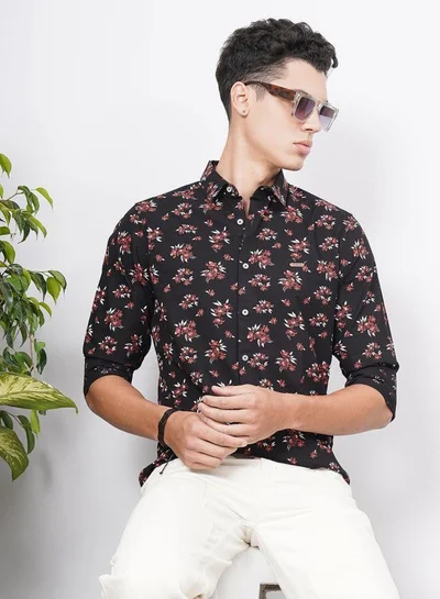 The Indian Garage Co Men Slim Fit Graphic Print Full Sleeves Spread Collar Casual Shirt