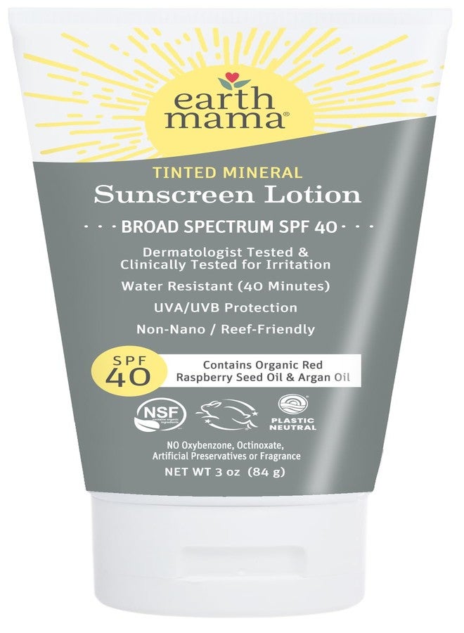 Earth Mama Tinted Mineral Sunscreen Lotion SPF 40, Contains Organic Argan and Red Raspberry Seed Oil, 3-Ounces - Image 1