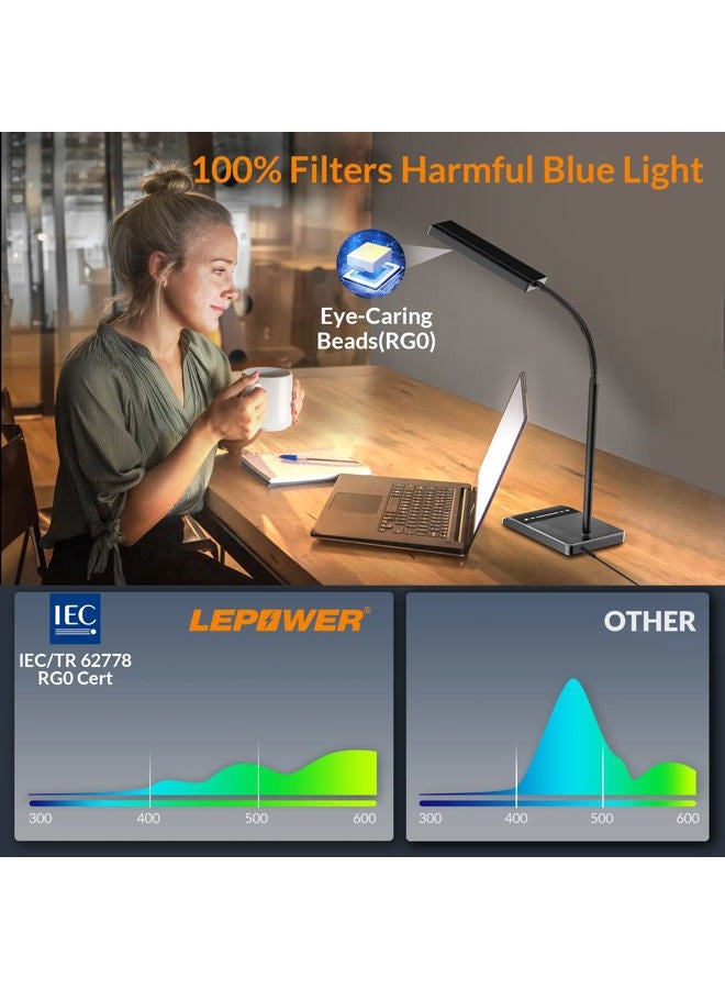 LEPOWER Desk Lamp, 800LM LED for Home Office, 12W Reading for Desk, Eye-Caring Light, Touch Table Gooseneck Lamp, 50 Lighting Modes, Bright for Bedroom, Study (Black) - Image 2