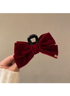 Generic Princess on the run headdress oversized grab clip shark clip high-grade double-sided bow hairpin back head hair accessories Wine red velvet labeling bow large clip 
