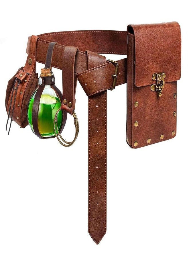 KOTORA Renaissance Belt Pouch Wallet Skirt Hiking Festival Medieval Costume Halloween Accessories Casual Fanny Pack Bum Bag, Pouch and Bottle - Brown, Renaissance Belt Pouch - Image 1