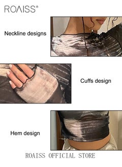 roaiss Women Printed Base Layer Top Slim Fit to Accentuate Figure Ink Gradient Color Design for an Elegant and Timeless Look Playful and Lovely with Lace Accents Casual Long Sleeve Base Layer Shirt for Women  - Image 5