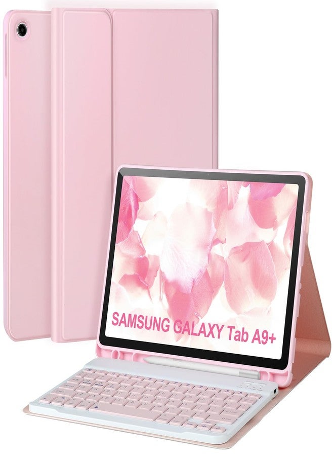 APHBZGE Keyboard Case for Samsung Galaxy Tab A9 Plus/A9+ 5G 11 Inch 2023 Model (SM-X210/X216/X218), Cover with Keyboard Magnetically with Detachable Wireless Bluetooth Keyboard, Pink - Image 1