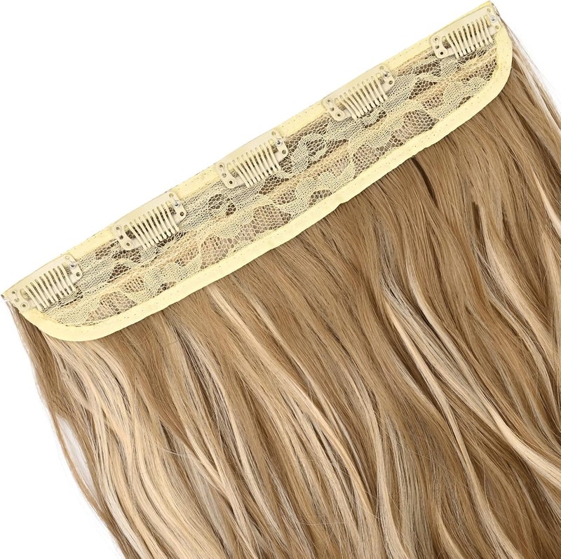REECHO 20" 1-pack 3/4 Full Head Curly Wave Clips in on Synthetic Hair Extensions HE008 Hair pieces for Women 5 Clips 4.5 Oz Per Piece - Medium Blonde with Blonde Highlights - Image 3