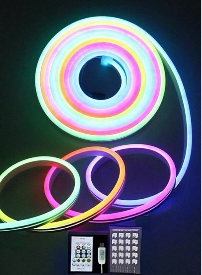 Alinfu Neon Led Strip Lights, RGB Led Rope Lights for Bedroom, Living Room, Gaming, Party Decoration, Flexible DIY Design,5V Outdoor IP65 Waterproof Neon Lights with Remote App Control 5m - Image 1