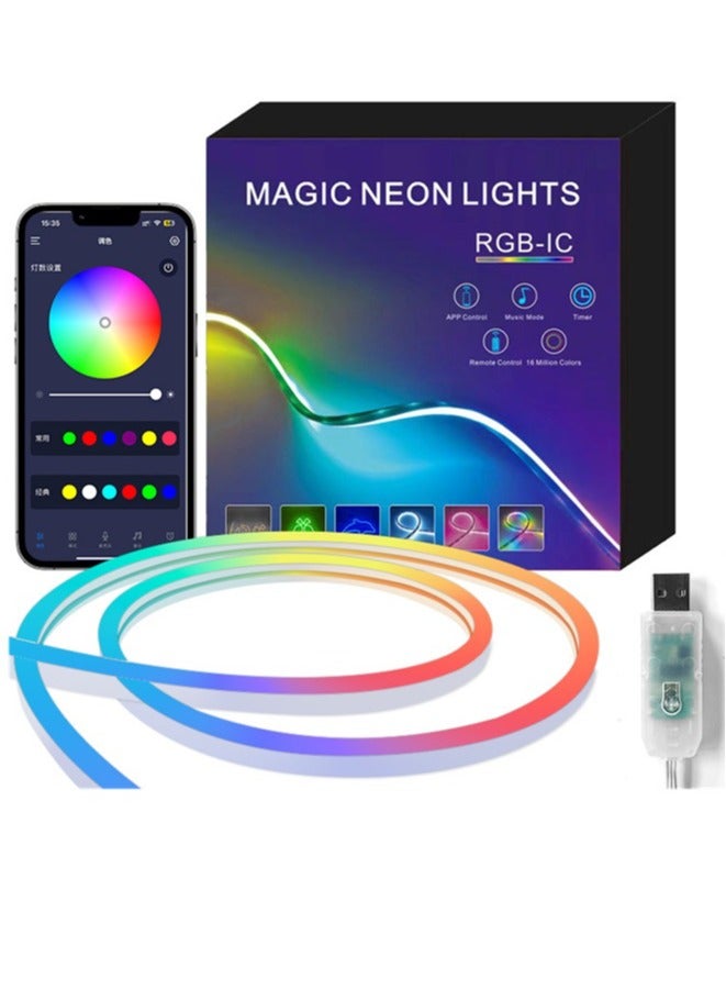 Alinfu Neon Led Strip Lights, RGB Led Rope Lights for Bedroom, Living Room, Gaming, Party Decoration, Flexible DIY Design,5V Outdoor IP65 Waterproof Neon Lights with Remote App Control 5m - Image 2
