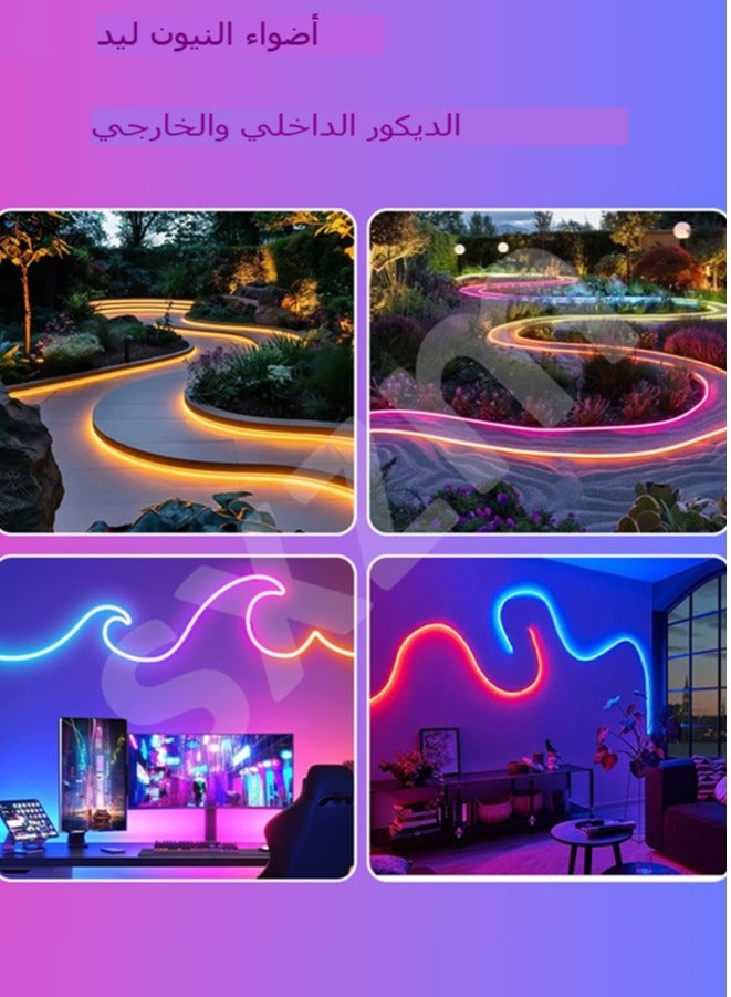 Alinfu Neon Led Strip Lights, RGB Led Rope Lights for Bedroom, Living Room, Gaming, Party Decoration, Flexible DIY Design,5V Outdoor IP65 Waterproof Neon Lights with Remote App Control 5m - Image 3