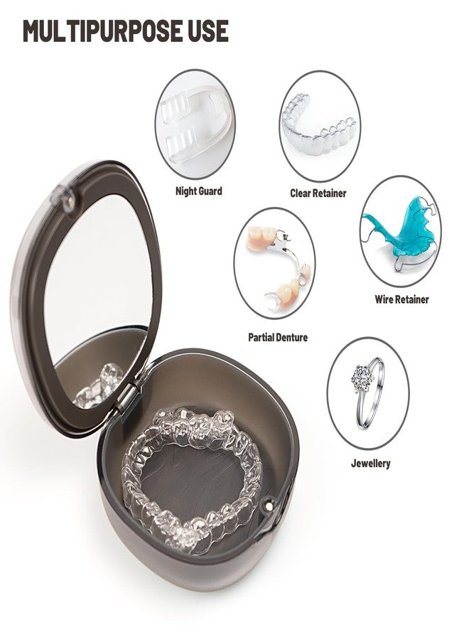 Mckkor Newly designed double-layer retainer container case, special retainer case (with removal tool and brush), gift for women and men, compatible with Invisalign - Gray - Image 3