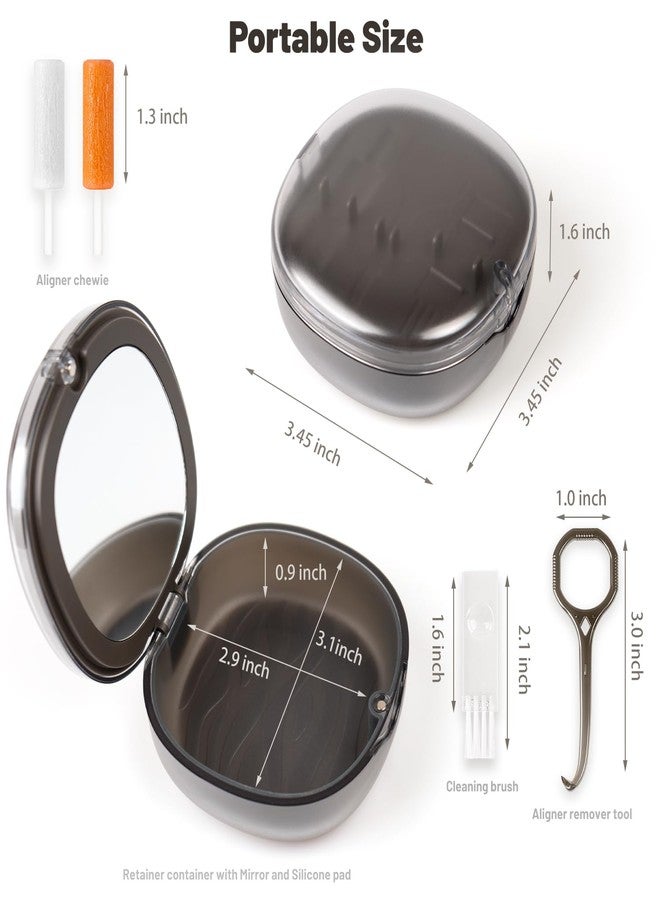 Mckkor Newly designed double-layer retainer container case, special retainer case (with removal tool and brush), gift for women and men, compatible with Invisalign - Gray - Image 4