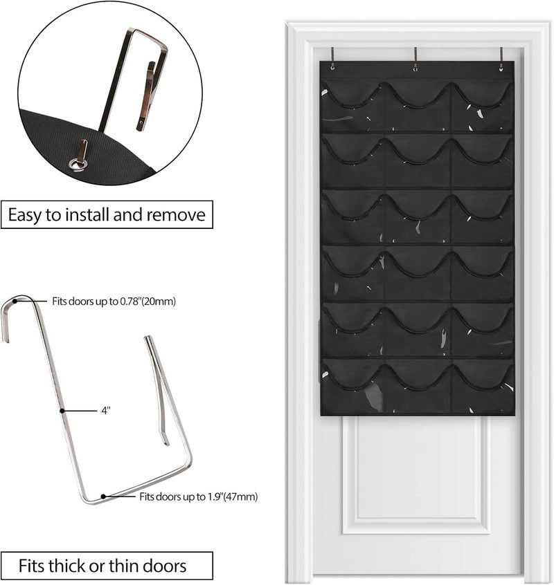 Dofilachy Hat Rack - Hat Organizer - Hat Racks for Baseball Caps, Visible Hat Holder - Baseball Hat Rack for Wall Door with 3 Hooks, 18 Deep Pockets(Black, medium) - Image 2