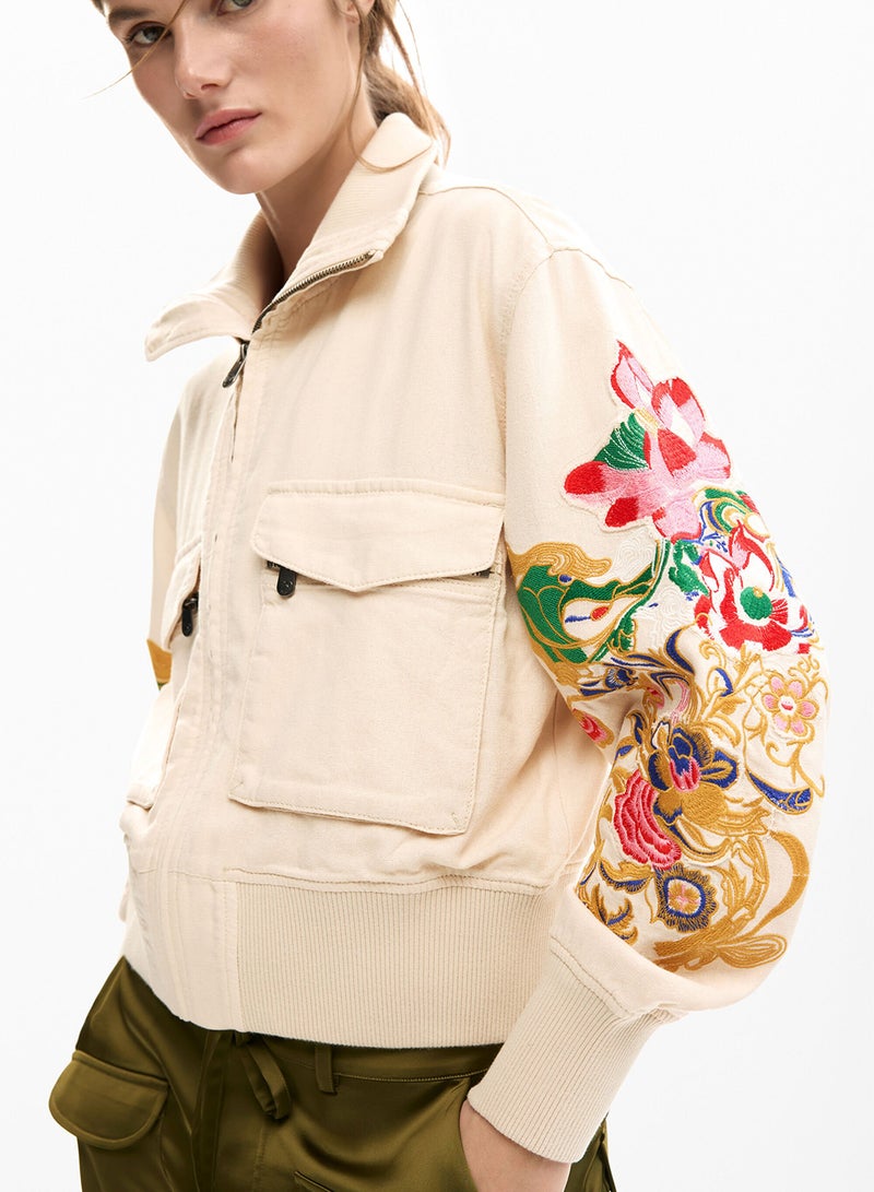 DESIGUAL Jacket With Chest Pockets, Flower Patch-Style Appliqués - Image 3