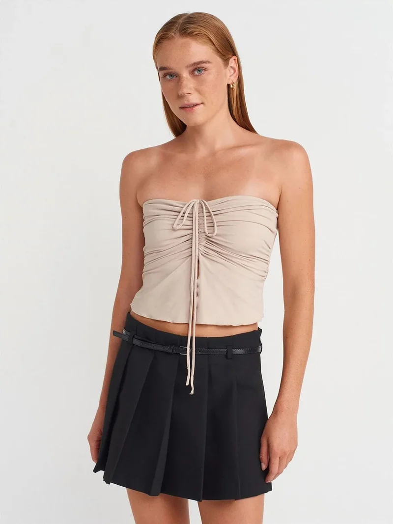 ديلفين DILVIN Women’s Strapless Crop Blouse With Tie Detail