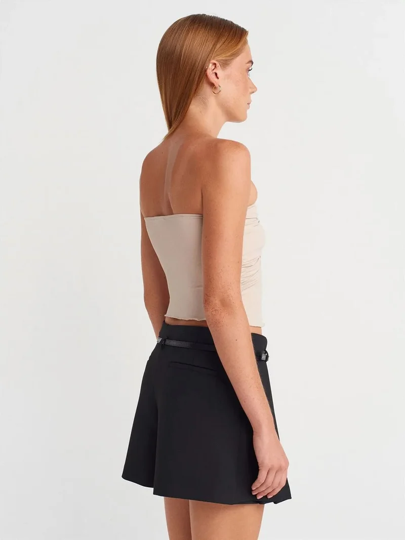 ديلفين DILVIN Women’s Strapless Crop Blouse With Tie Detail