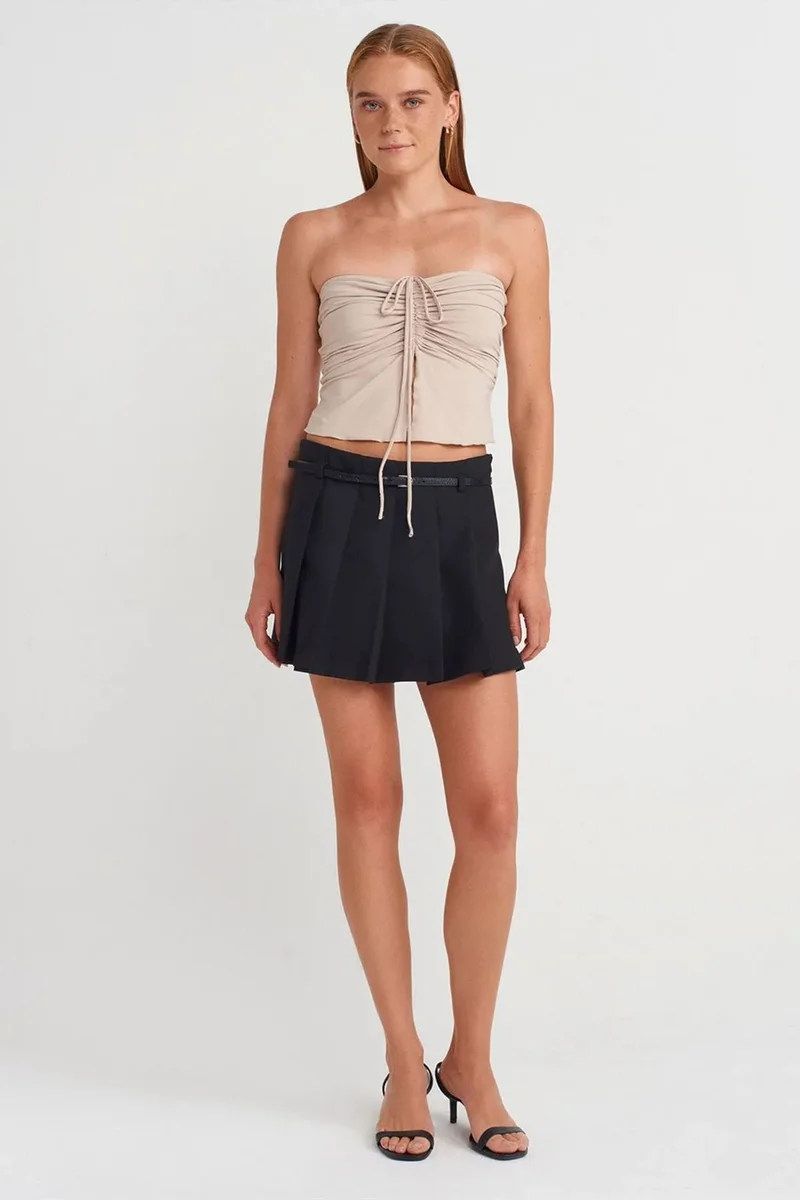 Dilvin Stone Natural DILVIN Women’s Strapless Crop Blouse With Tie Detail for Women | Best Price UAE