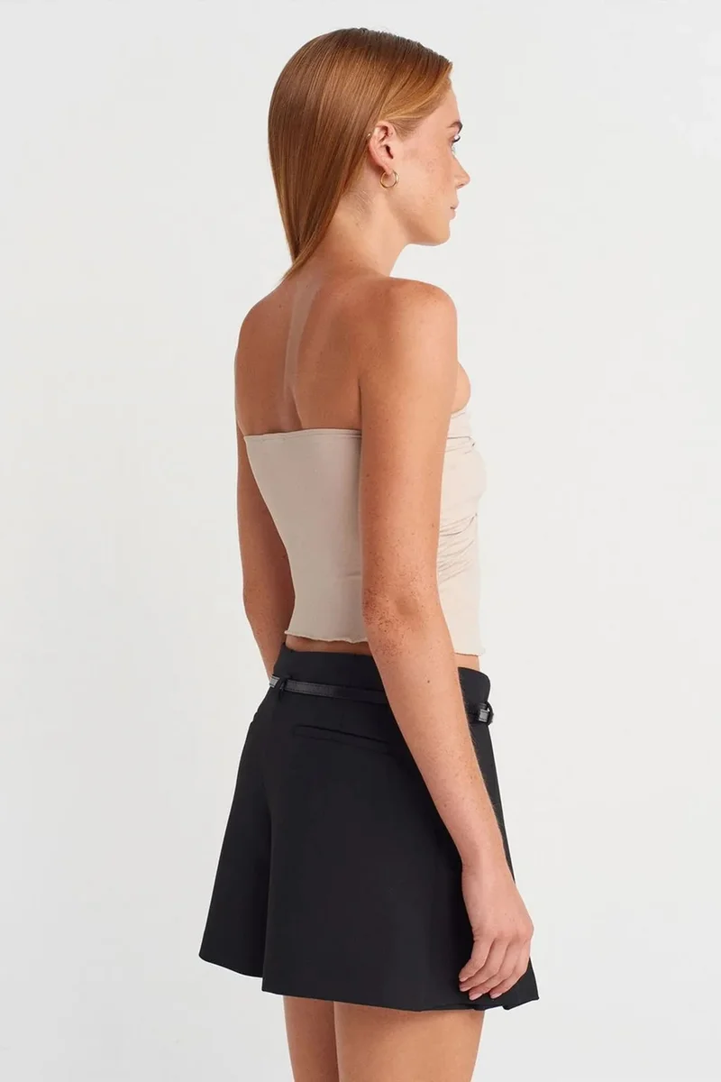 Dilvin Stone Natural DILVIN Women’s Strapless Crop Blouse With Tie Detail for Women | Best Price UAE