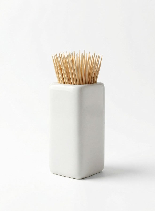KGCGJVB Toothpick Holder White Ceramic Decorative Tooth Pick Mini Dispenser Container for Toothpicks Easy to Clean Simple Elegant Design for Home Kitchen Dining Party - Image 1