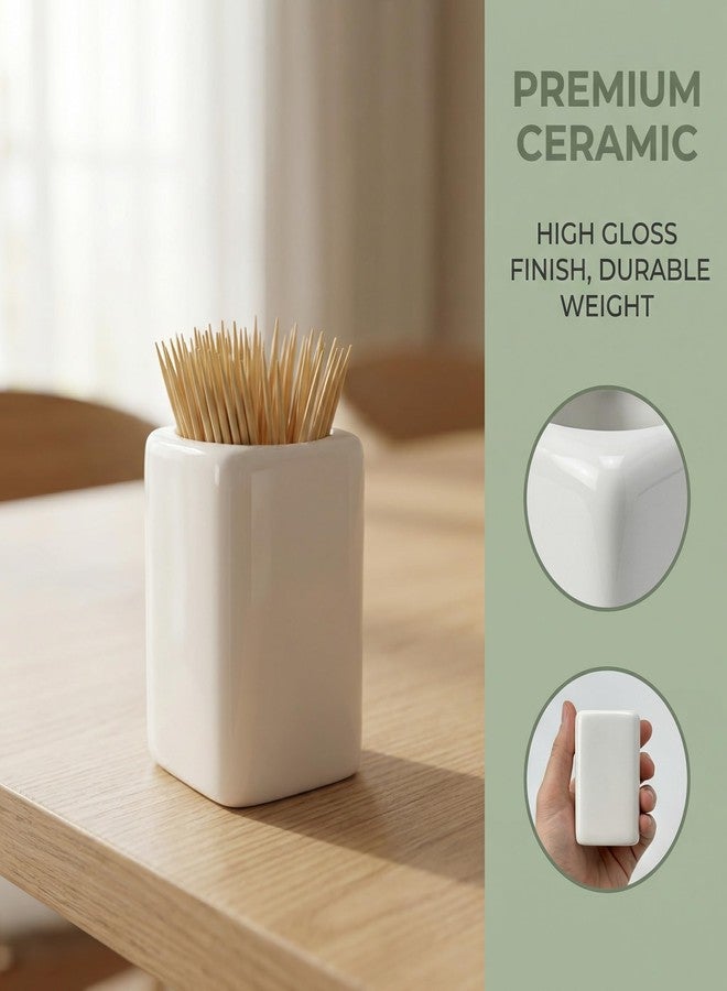 KGCGJVB Toothpick Holder White Ceramic Decorative Tooth Pick Mini Dispenser Container for Toothpicks Easy to Clean Simple Elegant Design for Home Kitchen Dining Party - Image 2