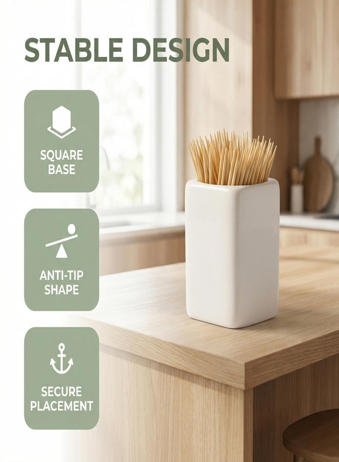 KGCGJVB Toothpick Holder White Ceramic Decorative Tooth Pick Mini Dispenser Container for Toothpicks Easy to Clean Simple Elegant Design for Home Kitchen Dining Party - Image 3
