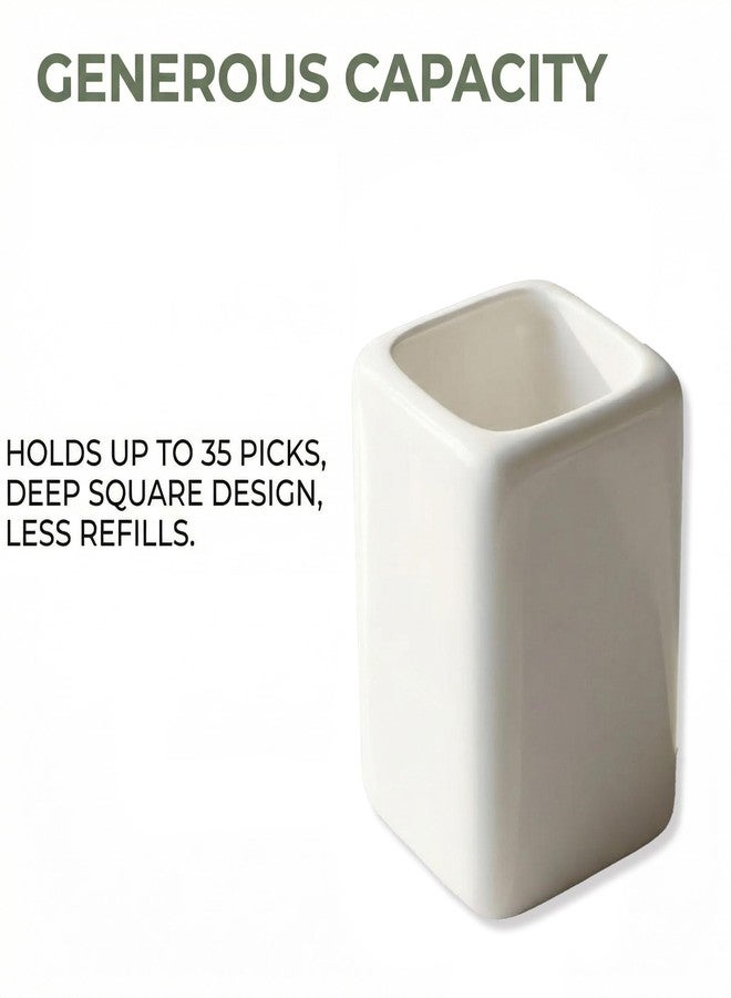 KGCGJVB Toothpick Holder White Ceramic Decorative Tooth Pick Mini Dispenser Container for Toothpicks Easy to Clean Simple Elegant Design for Home Kitchen Dining Party - Image 4