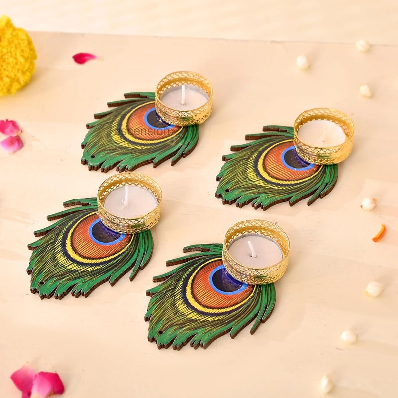 Ascension Decorative Peacock Tealight Candle Holder Stand Set of 4 Mor Pankh Design Reusable Diya for Diwali Floor Rangoli Decoration Items Home Decor Diyas Indoor Outdoor Office Gifting Small - Image 3