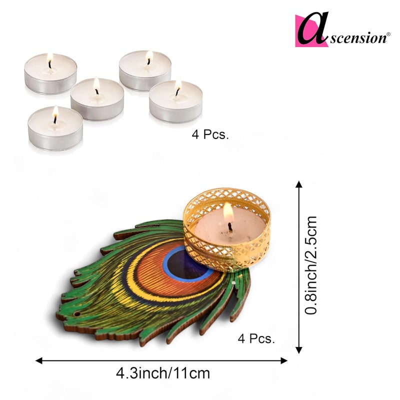Ascension Decorative Peacock Tealight Candle Holder Stand Set of 4 Mor Pankh Design Reusable Diya for Diwali Floor Rangoli Decoration Items Home Decor Diyas Indoor Outdoor Office Gifting Small - Image 4