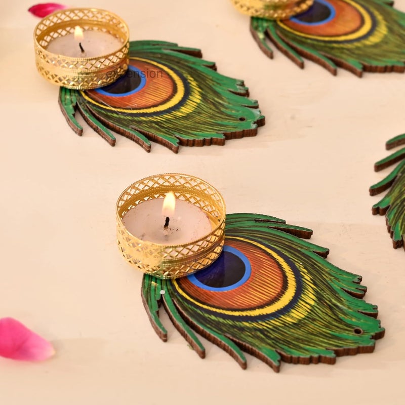 Ascension Decorative Peacock Tealight Candle Holder Stand Set of 4 Mor Pankh Design Reusable Diya for Diwali Floor Rangoli Decoration Items Home Decor Diyas Indoor Outdoor Office Gifting Small - Image 2