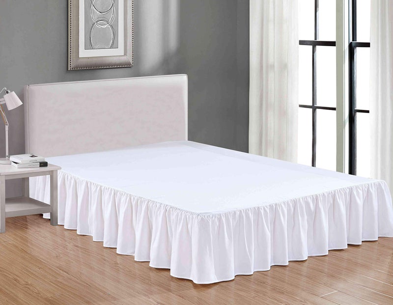 Sheets & Beyond Wrap Around Solid Microfiber Luxury Hotel Quality Fabric Bedroom Gathered Ruffled Bedding Bed Skirt 14 Inch Drop (Twin, White) - Image 1