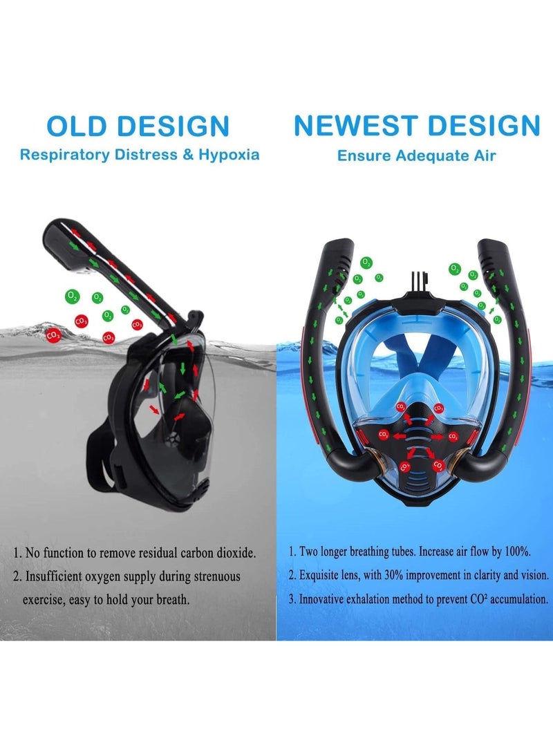 كيلا قناع غطس كامل الوجه، قناع غطس بانورامي بزاوية 180 درجة مع حامل للكاميرا، معدات غطس مضادة للضباب للبالغين والأطفال، قناع غطس بنظام تنفس جاف مزدوج الأنبوب، مقاس صغير - Image 5