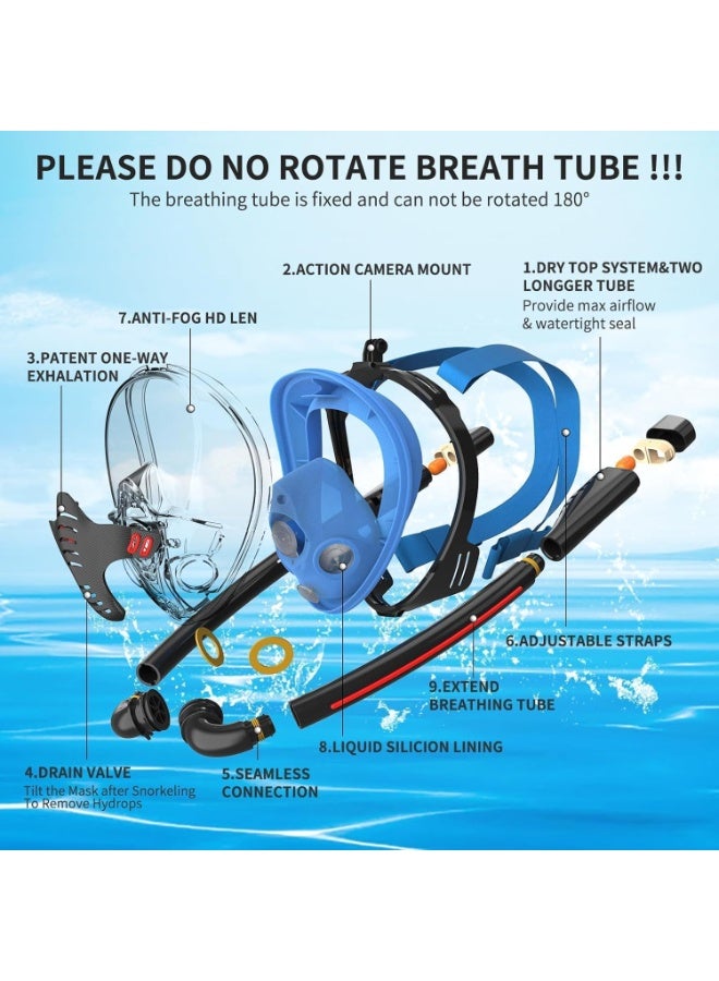 كيلا قناع غطس كامل الوجه، قناع غطس بانورامي بزاوية 180 درجة مع حامل للكاميرا، معدات غطس مضادة للضباب للبالغين والأطفال، قناع غطس بنظام تنفس جاف مزدوج الأنبوب، مقاس صغير - Image 4