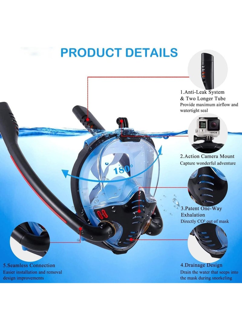 كيلا قناع غطس كامل الوجه، قناع غطس بانورامي بزاوية 180 درجة مع حامل للكاميرا، معدات غطس مضادة للضباب للبالغين والأطفال، قناع غطس بنظام تنفس جاف مزدوج الأنبوب، مقاس صغير - Image 2