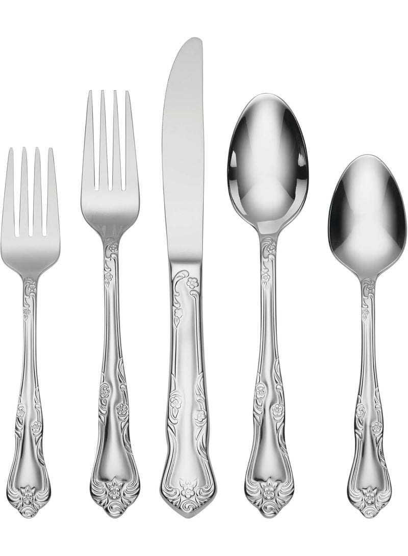Oneida Azalea 20 Piece Everyday Flatware, Service for 4, 18/0 Stainless Steel, Silverware Set, Dishwasher Safe, Silver - Image 1