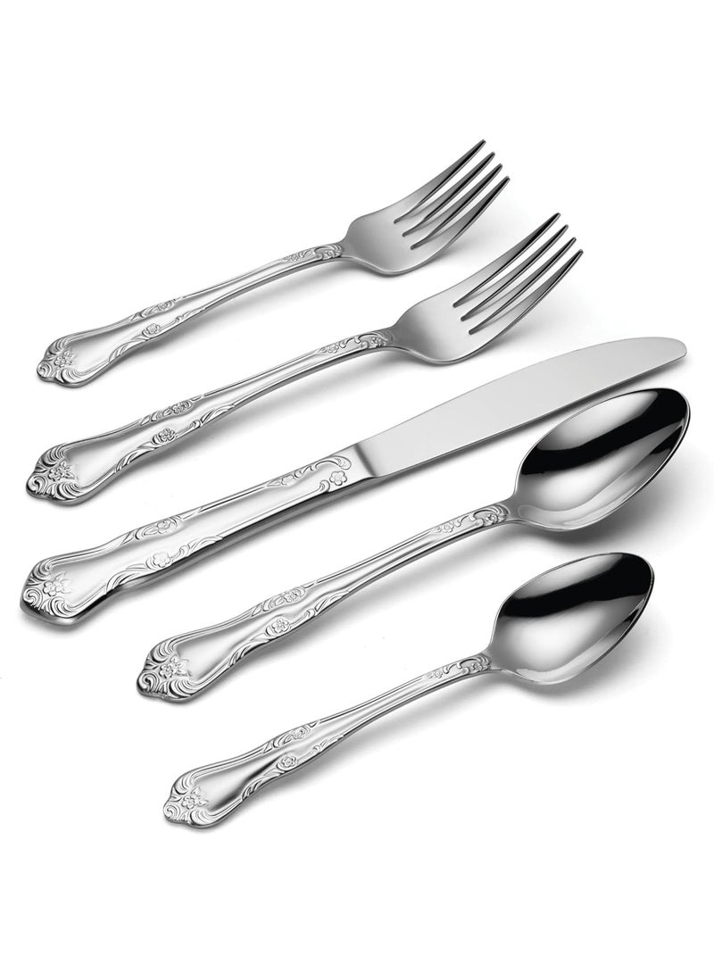 Oneida Azalea 20 Piece Everyday Flatware, Service for 4, 18/0 Stainless Steel, Silverware Set, Dishwasher Safe, Silver - Image 2