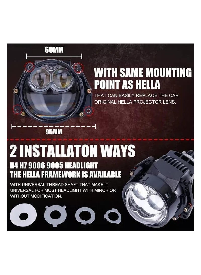SHEZA STAR عدسات مصابيح السيارة 120 واط بلس-3 عدسات بروجيكتور LED بحجم 3 بوصة لمصابيح السيارة 6000K لمبة أوتوماتيكية 30000LM مجموعات تعديل مصابيح عدسة مفرغة - Image 3