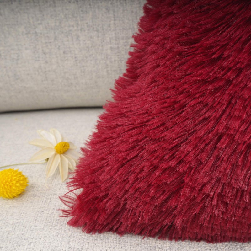 YOUR SMILE Pack of 2, Christmas Decorative New Luxury Series Merino Style Faux Fur Throw Pillow Case Cushion Cover 18" x 18"(Burgundy Red) - Image 5