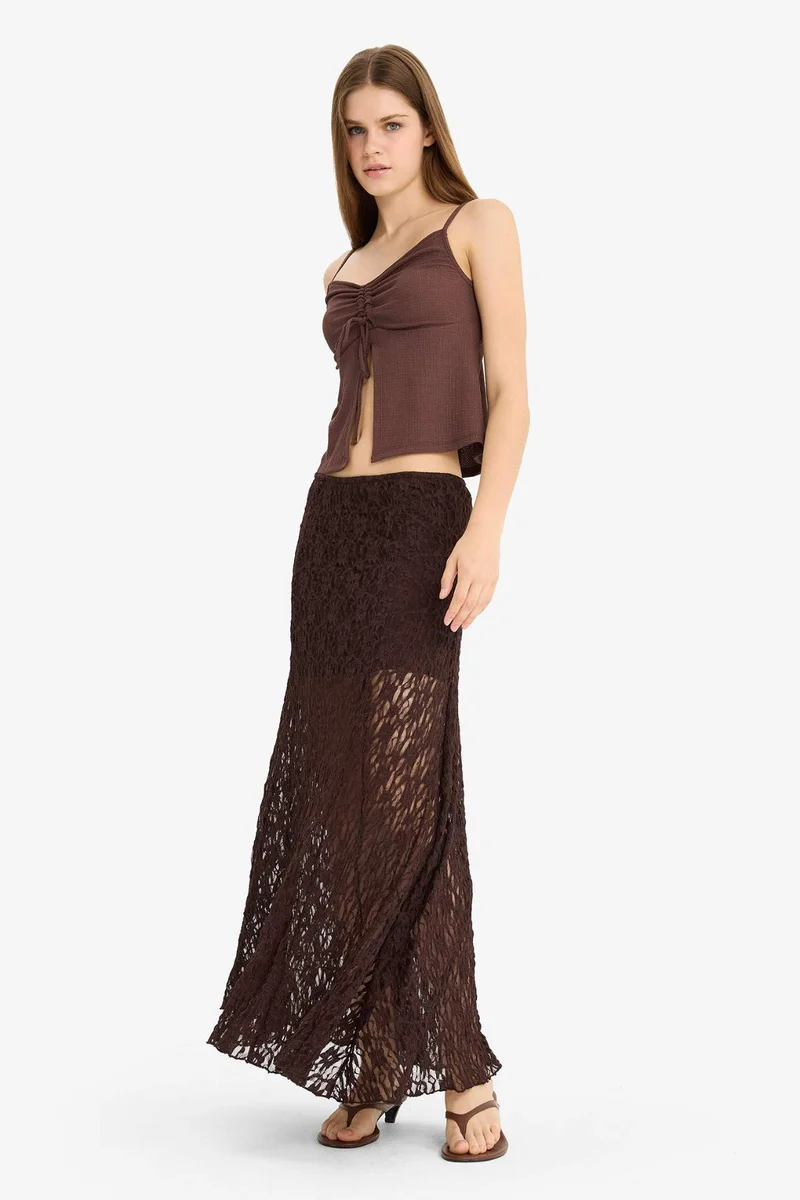 Defacto Lace High Waist Maxi Knitted Skirt