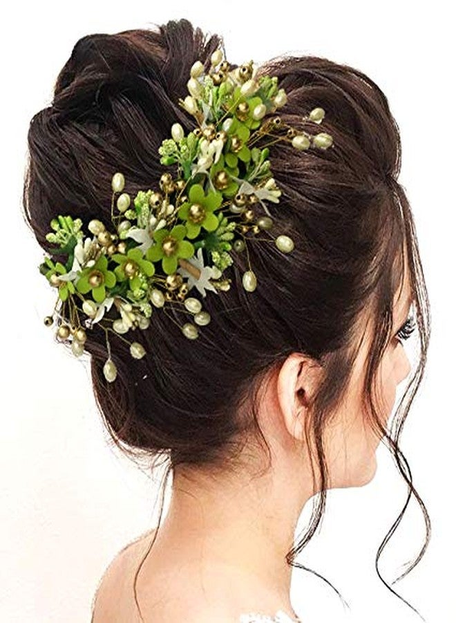 Hair Flare Floral Hair Vein for Women, Artificial Flower Hair Accessories, Hair Pin for Girls - Light Green, 2205 - Image 1