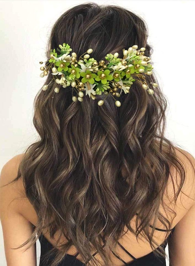 Hair Flare Floral Hair Vein for Women, Artificial Flower Hair Accessories, Hair Pin for Girls - Light Green, 2205 - Image 2