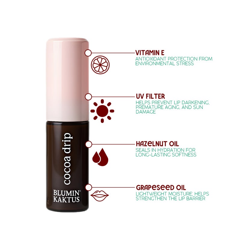 blumin kaktus Blumin’Kaktus Glaze Guard Lip Oil SPF – Cocoa Drip – Sheer Cocoa-Brown, 6 ml - Image 3