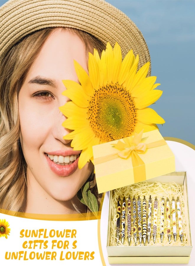 Moinchore 12 Pcs Sunflower Ballpoint Pens Sunflower Gifts Bulk Leopard Writing Pens Sunflower Party Favors 1mm Retractable Black Ink Yellow Flower Floral Click Ball Pens Home Office Supplies for Women - Image 4