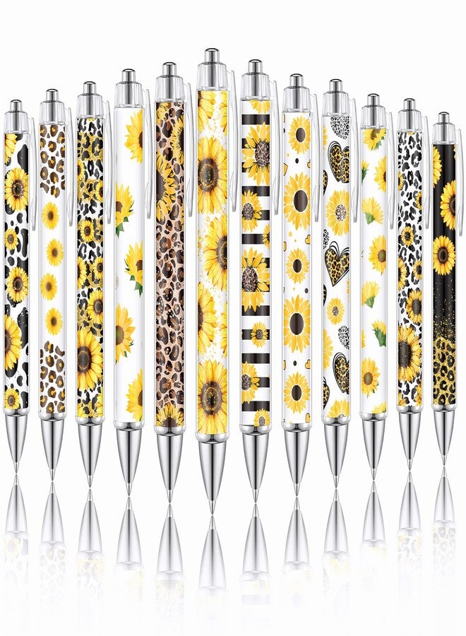 Moinchore 12 Pcs Sunflower Ballpoint Pens Sunflower Gifts Bulk Leopard Writing Pens Sunflower Party Favors 1mm Retractable Black Ink Yellow Flower Floral Click Ball Pens Home Office Supplies for Women - Image 1