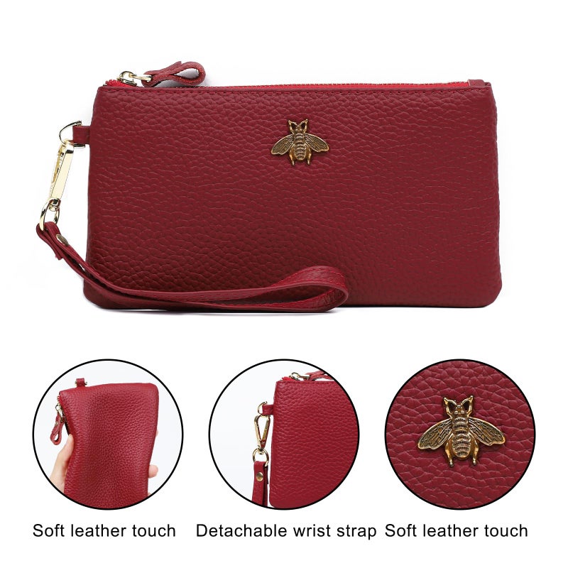 imeetu Women's Wristlet Clutch Purse Leather Cell Phone Wallet Handbag with Wrist Strap (Red) 7.9 Ã— 4.3 Ã— 0.8 inches - Image 5