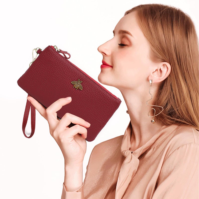 imeetu Women's Wristlet Clutch Purse Leather Cell Phone Wallet Handbag with Wrist Strap (Red) 7.9 Ã— 4.3 Ã— 0.8 inches - Image 3
