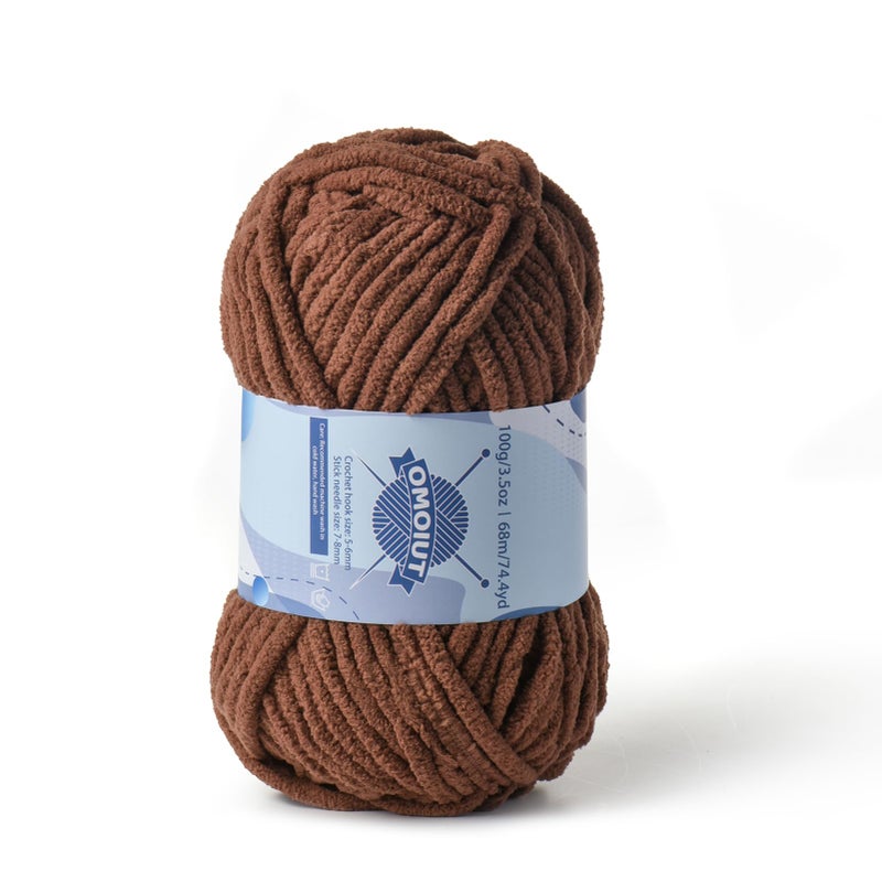OMoiut Chunky Chenille Yarn for Crocheting, Baby Yarn for Crocheting Soft Blankets, Bulky Yarns for Crochet Amigurumi, 100g (74.3yds) Fluffy Velvet Yarns for Hand Knitting (Coffee) - Image 1