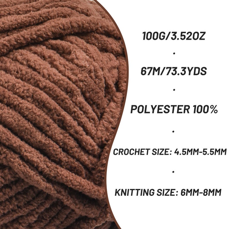 OMoiut Chunky Chenille Yarn for Crocheting, Baby Yarn for Crocheting Soft Blankets, Bulky Yarns for Crochet Amigurumi, 100g (74.3yds) Fluffy Velvet Yarns for Hand Knitting (Coffee) - Image 2