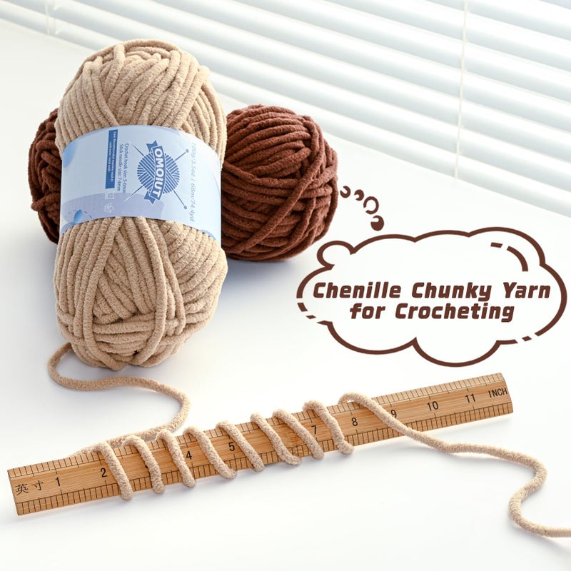 OMoiut Chunky Chenille Yarn for Crocheting, Baby Yarn for Crocheting Soft Blankets, Bulky Yarns for Crochet Amigurumi, 100g (74.3yds) Fluffy Velvet Yarns for Hand Knitting (Coffee) - Image 3